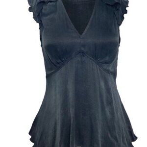 Ba&sh Carey Ruffle Top in Black Cupro